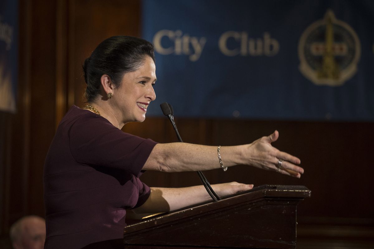 Illinois Comptroller Susana Mendoza, who is endorsed by the Sun-Times, speaking to the City Club of Chicago last year. | Rich Hein/Sun-Times