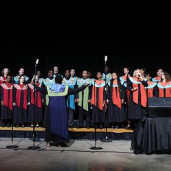 The Debra Bonner Unity Gospel Choir, an independent LDS choir, performs "Calvary" during the 109th NAACP Annual Convention at the Henry B. González Convention Center in San Antonio on Sunday, July 15, 2018.