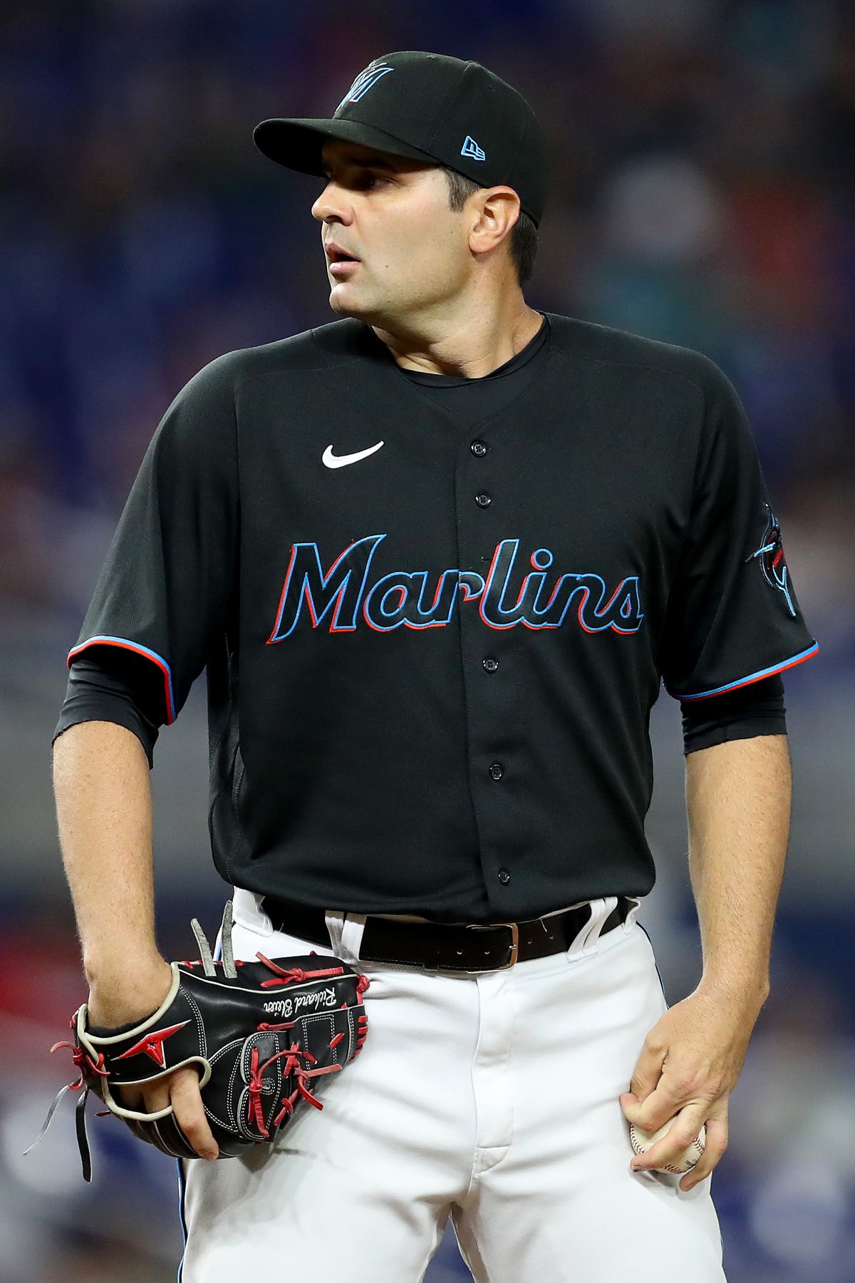 Richard Bleier #35 of the Miami Marlins delivers a pitch against the Washington Nationals at loanDepot park on September 23, 2022 in Miami, Florida.