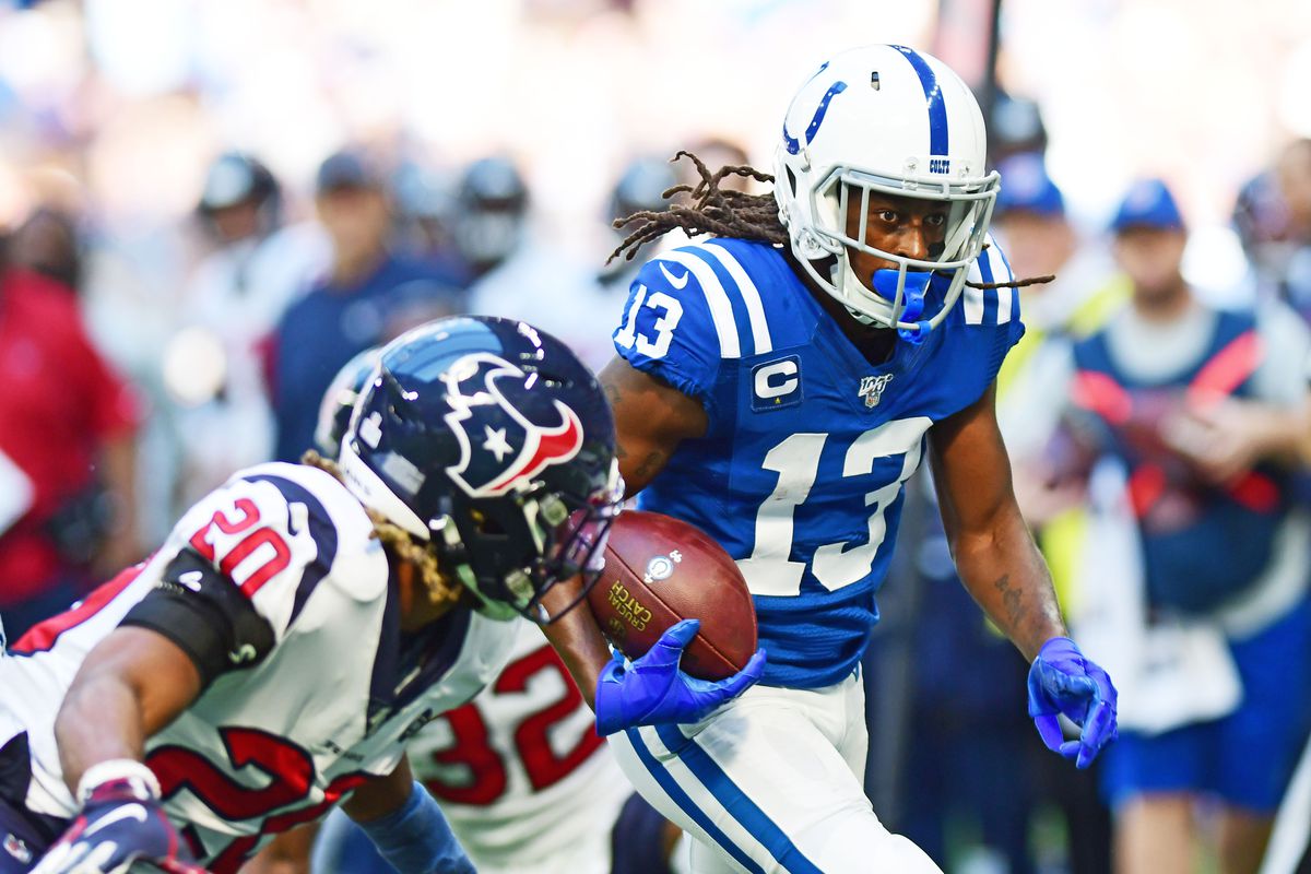 Indianapolis Colts receiver T.Y. Hilton makes a first down reception against the Houston Texans in the second half at Lucas Oil Stadium.