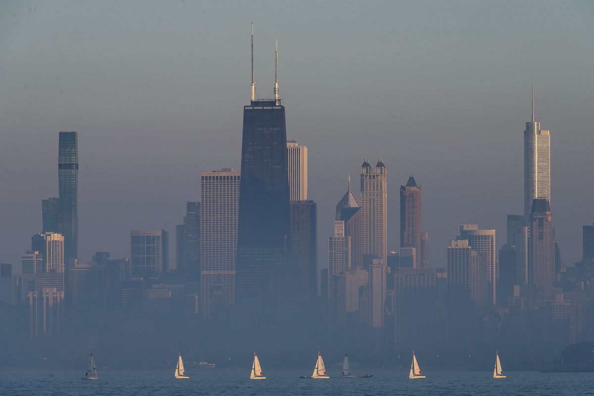 The Chicago skyline seen from the Montrose Point Bird Sanctuary on the North Side, Thursday afternoon, June 10, 2021.