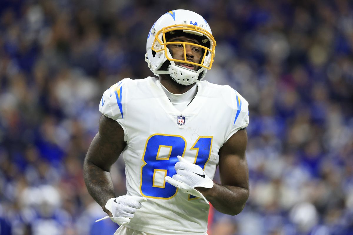 INDIANAPOLIS, INDIANA - DECEMBER 26: Mike Williams #81 of the Los Angeles Chargers on the field in the game against the Indianapolis Colts at Lucas Oil Stadium on December 26, 2022 in Indianapolis, Indiana.
