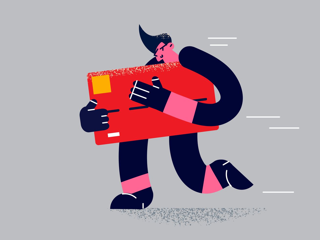 An illustration of a person stealing a giant credit card.