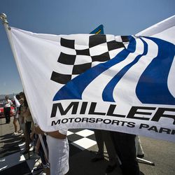 The flag is flown prior to the start of the NASCAR Camping World Series West race at Miller Motorsports Park "125" in Tooele, Utah, Saturday, Aug. 1, 2009. Patrick Long of the Sunrise/AASCO Motor team finished first.