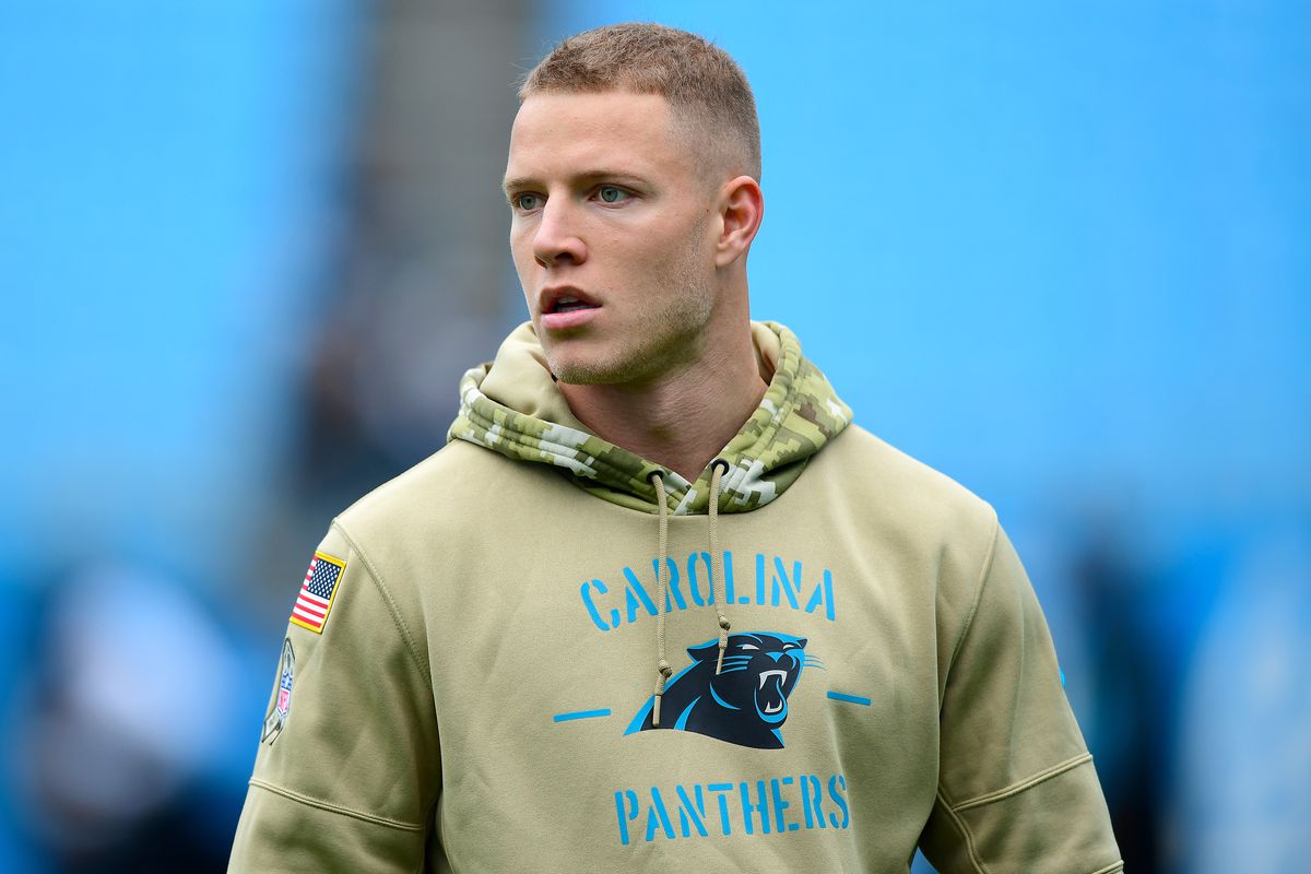 Christian McCaffrey #22 of the Carolina Panthers before their game against the New Orleans Saints at Bank of America Stadium on December 29, 2019 in Charlotte, North Carolina.