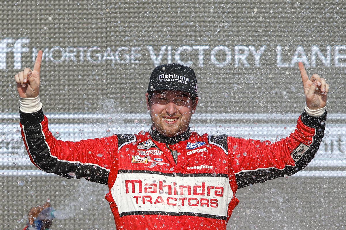 Chase Briscoe, driver of the #14 Mahindra Tractors Ford, celebrates in victory lane after winning the Ruoff Mortgage 500 at Phoenix Raceway on March 13, 2022 in Avondale, Arizona.