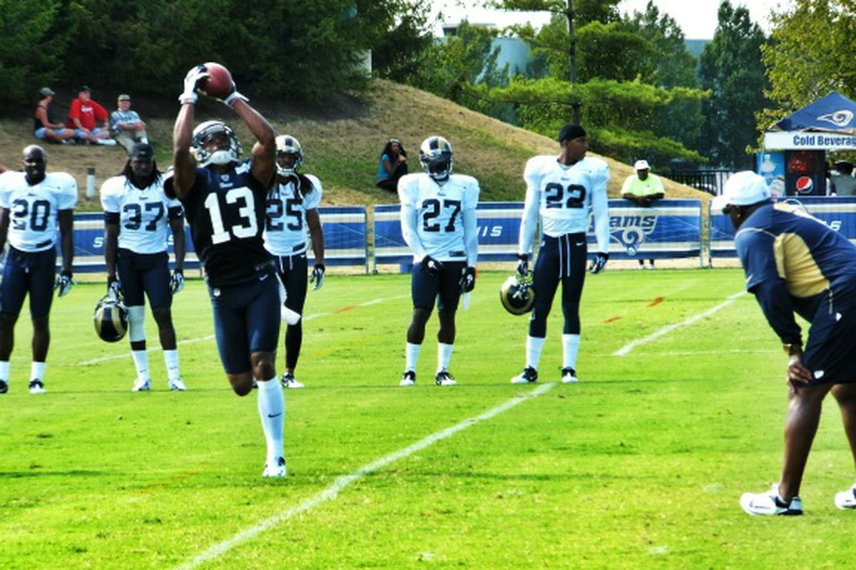 St. Louis Rams WR Chris Givens catching another pass. (<a href="https://twitter.com/Daniel_Doelling/status/233197660809601024/photo/1/large" target="new">Photo via Daniel Doelling</a>)