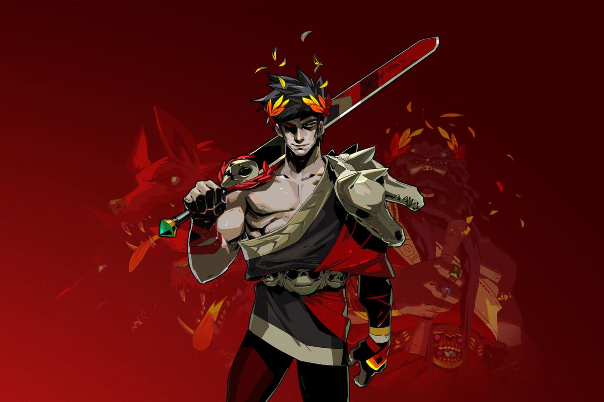 Art of Zagreus from Hades. He’s standing in front of a red background and wields a large sword on his shoulder. 