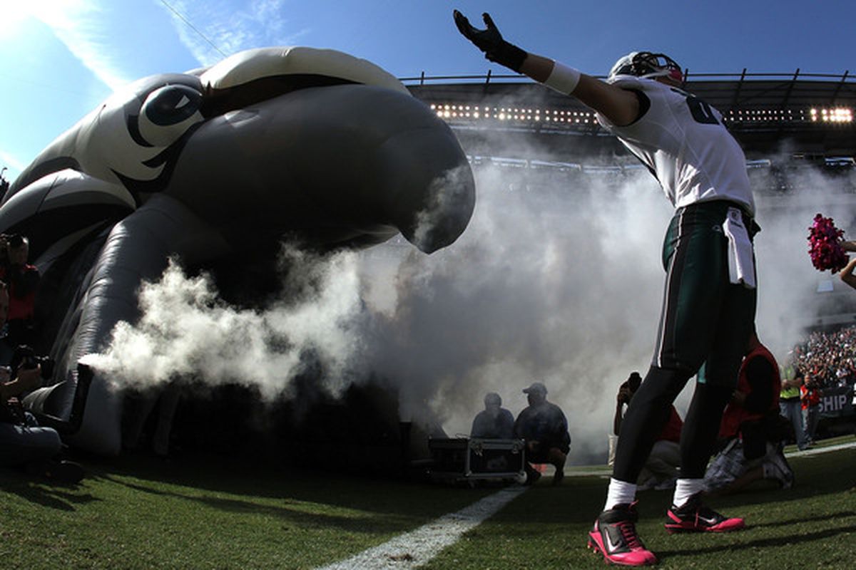 PHILADELPHIA - OCTOBER 17:  A member of the Philadelphia Eaglesenters the game against the Atlanta Falcons at Lincoln Financial Field on October 17 2010 in Philadelphia Pennsylvania.  (Photo by Al Bello/Getty Images)