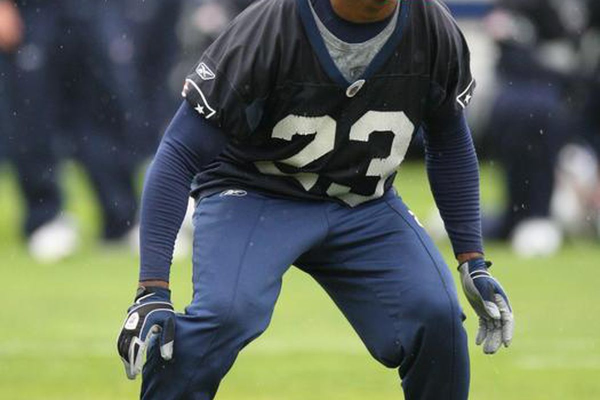 <em>DB Leigh Bodden in coverage during a drill at Gillette Stadium on 06/09/09.</em>