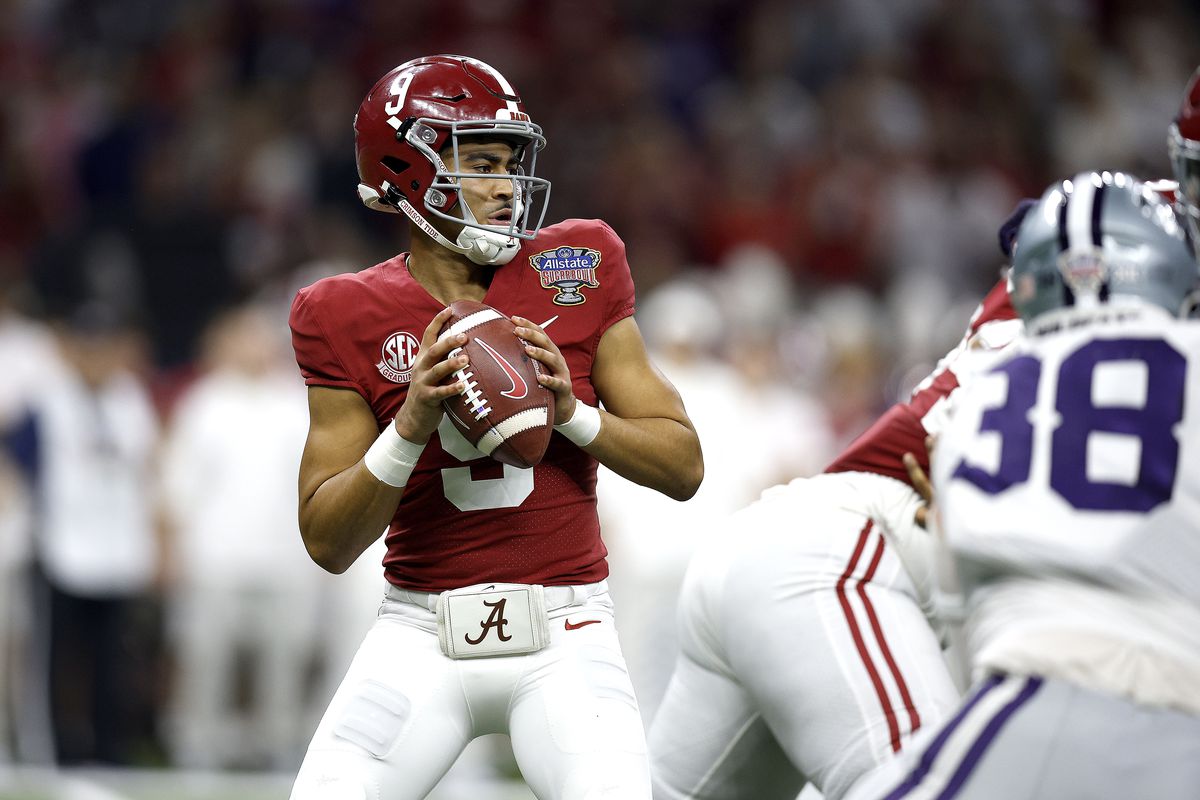 Bryce Young #9 of the Alabama Crimson Tide looks to pass during the second quarter of the Allstate Sugar Bowl against the Kansas State Wildcats at Caesars Superdome on December 31, 2022 in New Orleans, Louisiana.