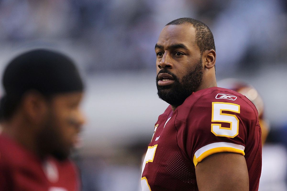 Is that on-field antics he's staring at, or the total waste of a season spent with the Washington Redskins? Doesn't matter--he's in Minnesota now.