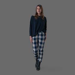 Trend #2, Prints: Playful and easy to pair with denim. Cotton penguin trousers in navy and beige check, <a href="http://www.millmercantile.com/Samuji_Cotton_Penguin_Trousers_in_Navy_and_Beige_Check_13686.html">$248</a>