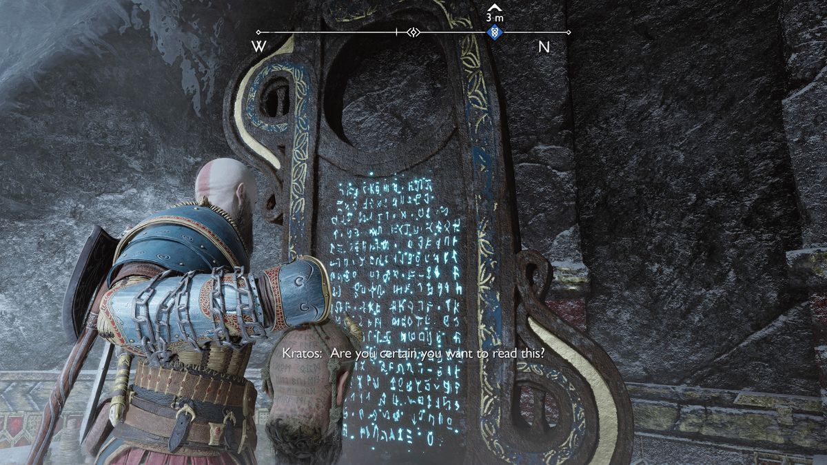 Kratos reads some Runes in God of War Ragnarok