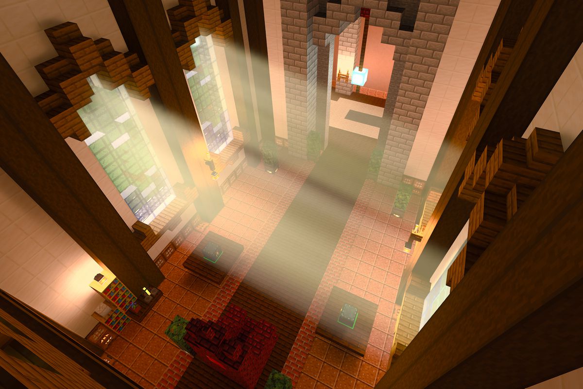 a shot of a palace interior with RTX on in the Minecraft with RTX beta