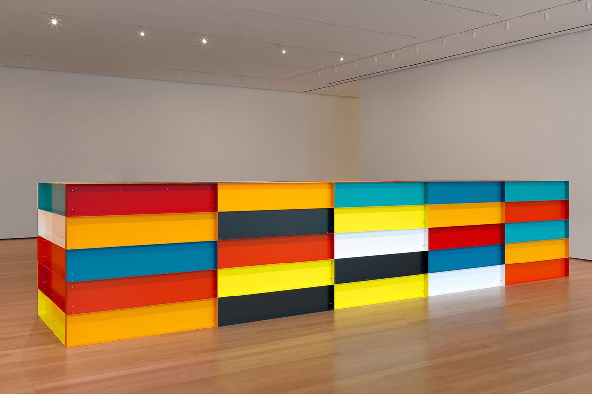 Donald Judd sculpture made of aluminum painted in different colors. 