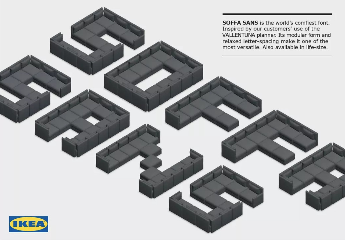 Rendering of font made from sofas