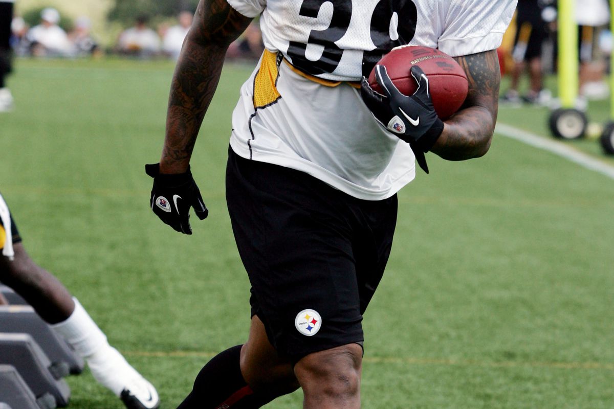 July 28, 2012; Pittsburgh, PA, USA; Pittsburgh Steeler running back John Clay (38) participates in drills during training camp at Saint Vincent College. Mandatory Credit: Charles LeClaire-US PRESSWIRE