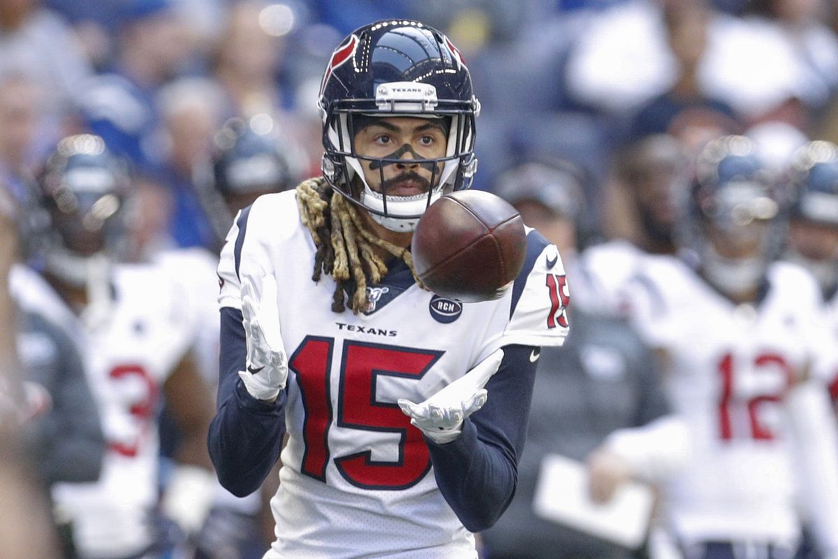 Will Fuller of the Houston Texans catches a pass during the first half against the Indianapolis Colts at Lucas Oil Stadium on October 20, 2019 in Indianapolis, Indiana.