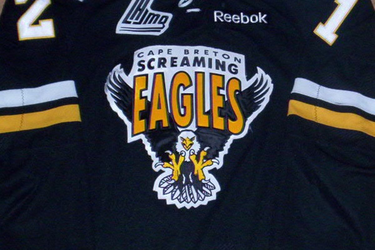 Memorabilia: game worn 2012-13 Cape Breton Screaming Eagles (QMJHL) jersey of center Timothe Simard. Former Blues draftee William Carrier, recently traded to Buffalo for Ryan Miller, played for this team.
