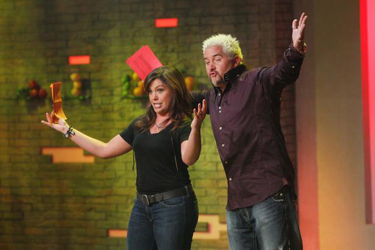 A promotional photo from the Food Network for Rachael vs. Guy. 
