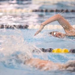 Davis’ swimmer swims in women’s 200-yard freestyle at the 6A Swimming State Championships at Brigham Young University in Provo on Saturday, Feb. 19, 2022.