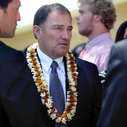 Gov. Gary R. Herbert attends the funeral of Siosiua Andrew Taufa at the LDS Church in West Valley City on June 28, 2013.