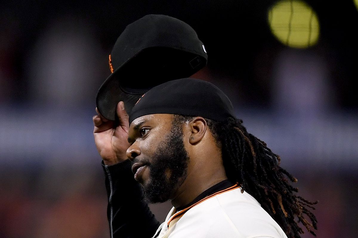 Johnny Cueto, Giants, has just struck out Adam Rosales on 26 April.