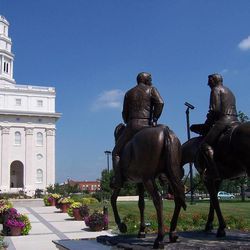 On June 24, 1844, the Prophet Joseph Smith, with his brother, Hyrum, and in company with 17 other men, left Nauvoo for Carthage. This statue depicts the brothers beginning that fateful journey.