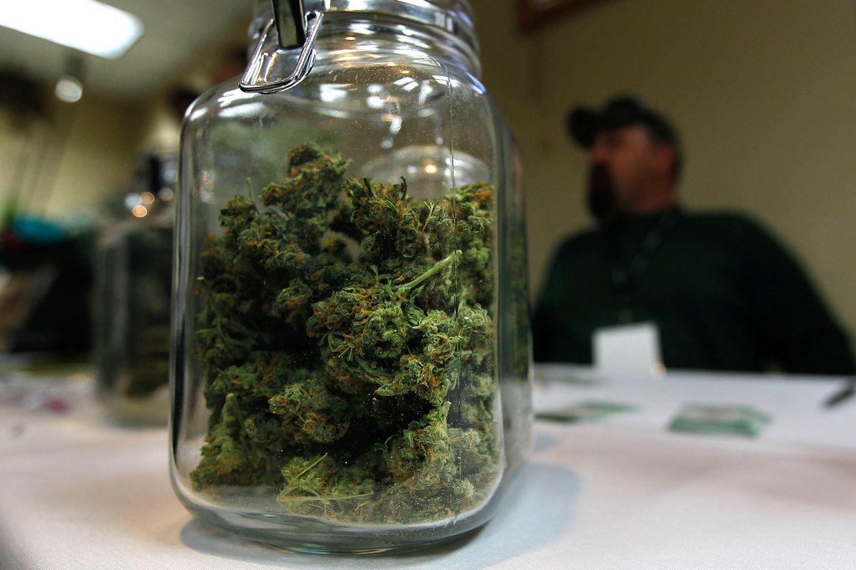 A jar of marijuana at a convention in Colorado.