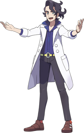 Professor Sycamore, a lanky man with black hair, stands with arms outstretched.