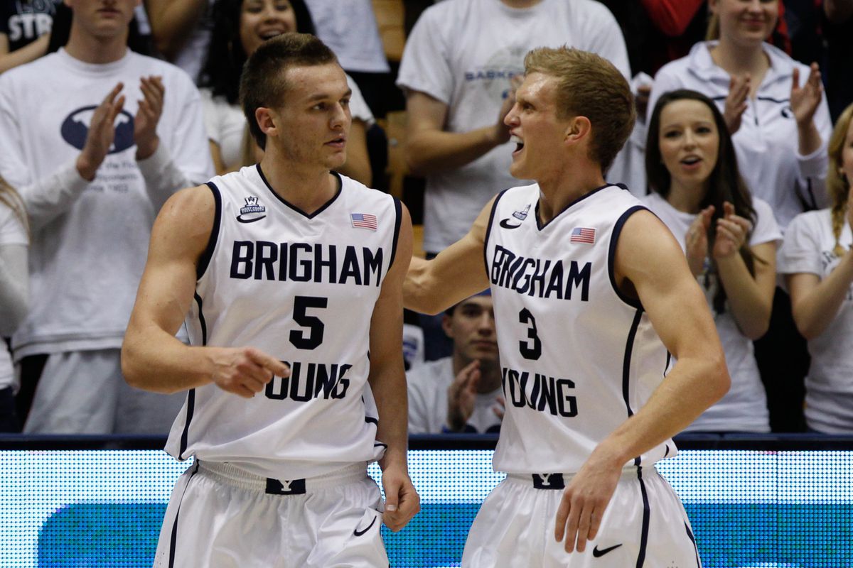 Kyle Collinsworth (5) and Tyler Haws (3).