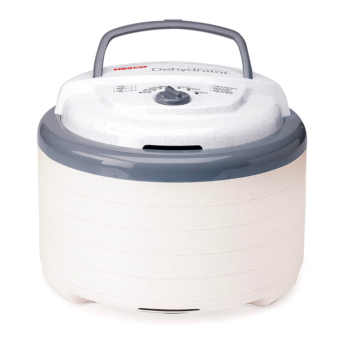 White NESCO food dehydrator with dial control and lid handle