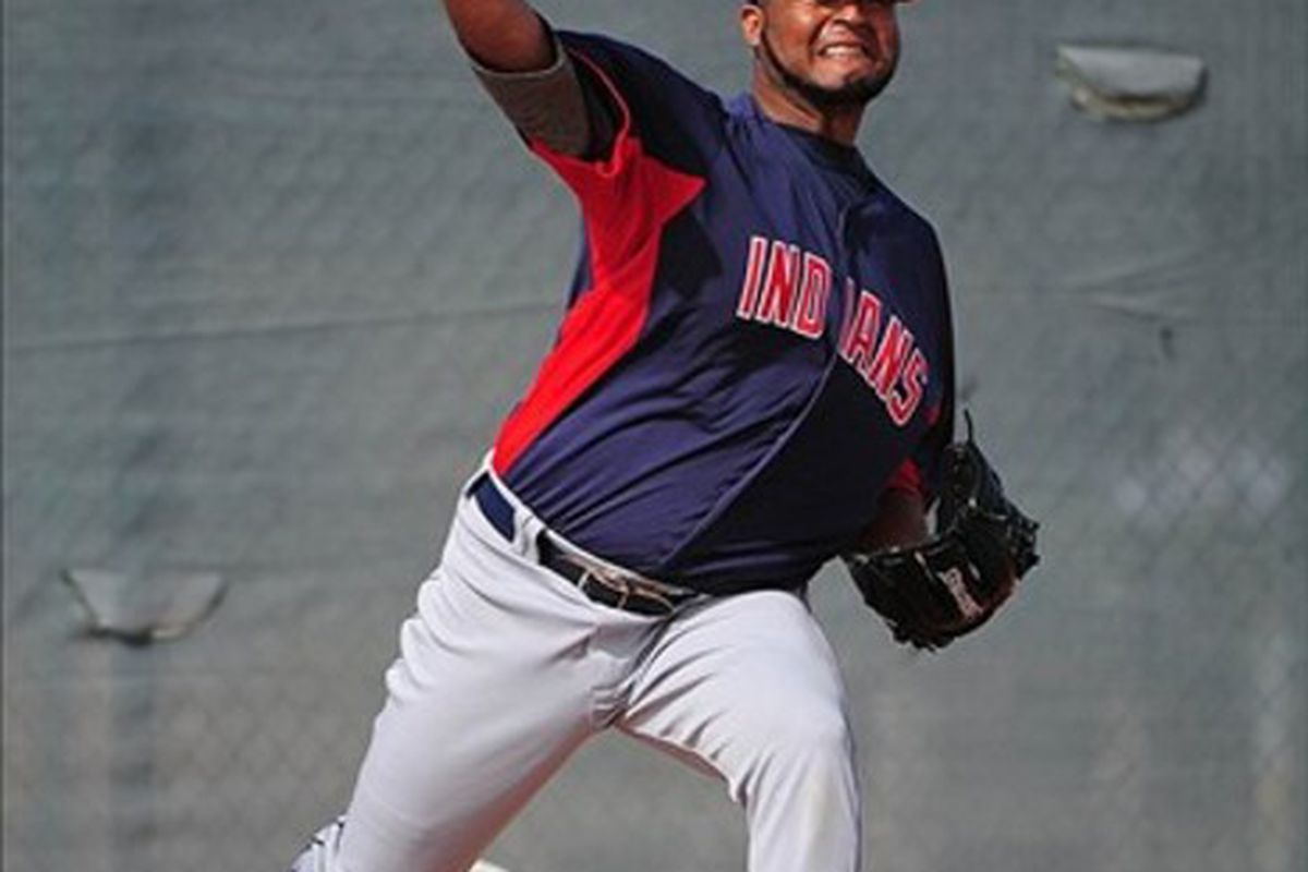 February 22, 2012; Goodyear, AZ, USA; Cleveland Indians pitcher Robinson Tejeda (51) delivers a pitch in a bullpen session during spring training at the Cleveland Indians Player Development Complex. Mandatory Credit: Kyle Terada-US PRESSWIRE
