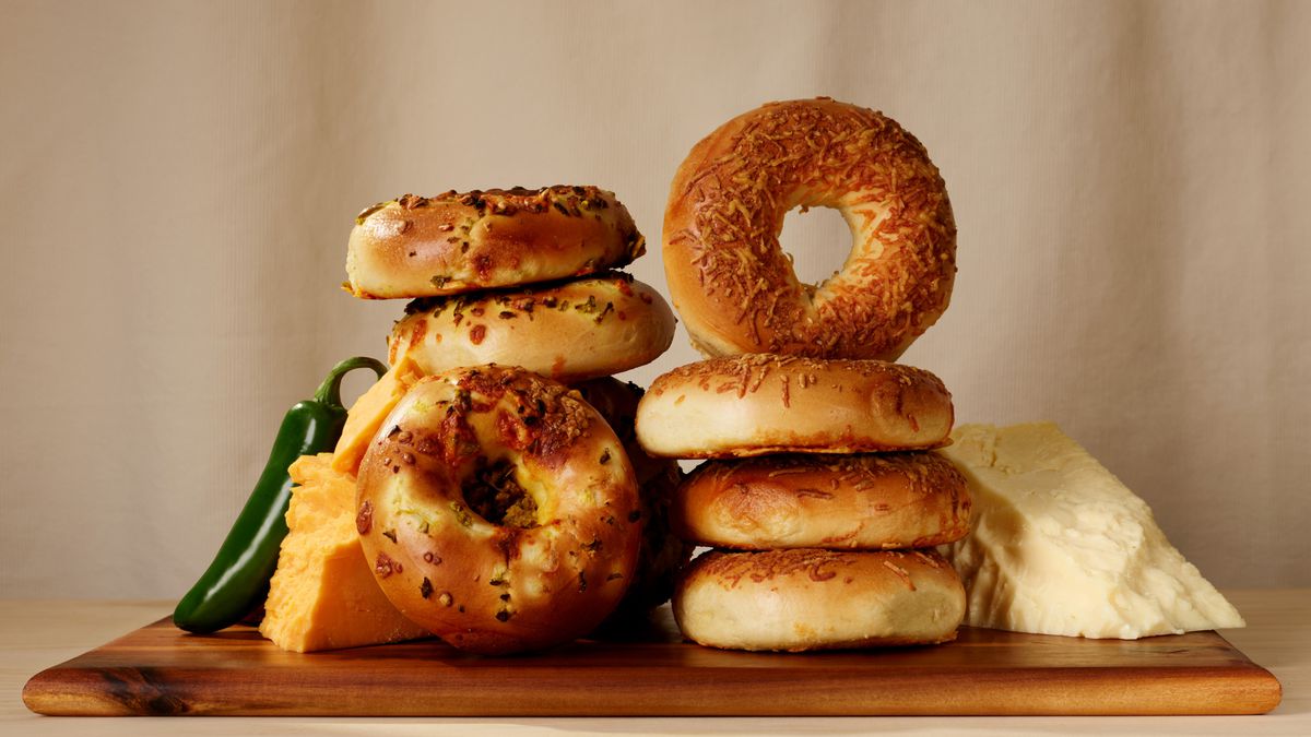 A tower of bagels. 