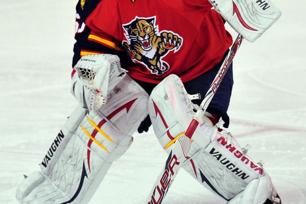 March 13, 2012: Sunrise, FL, USA; Florida Panthers goalie Jose Theodore (60) during a game against the Florida Panthers at the BankAtlantic Center. The Panthers won 5-2. Mandatory Credit: Steve Mitchell-US PRESSWIRE