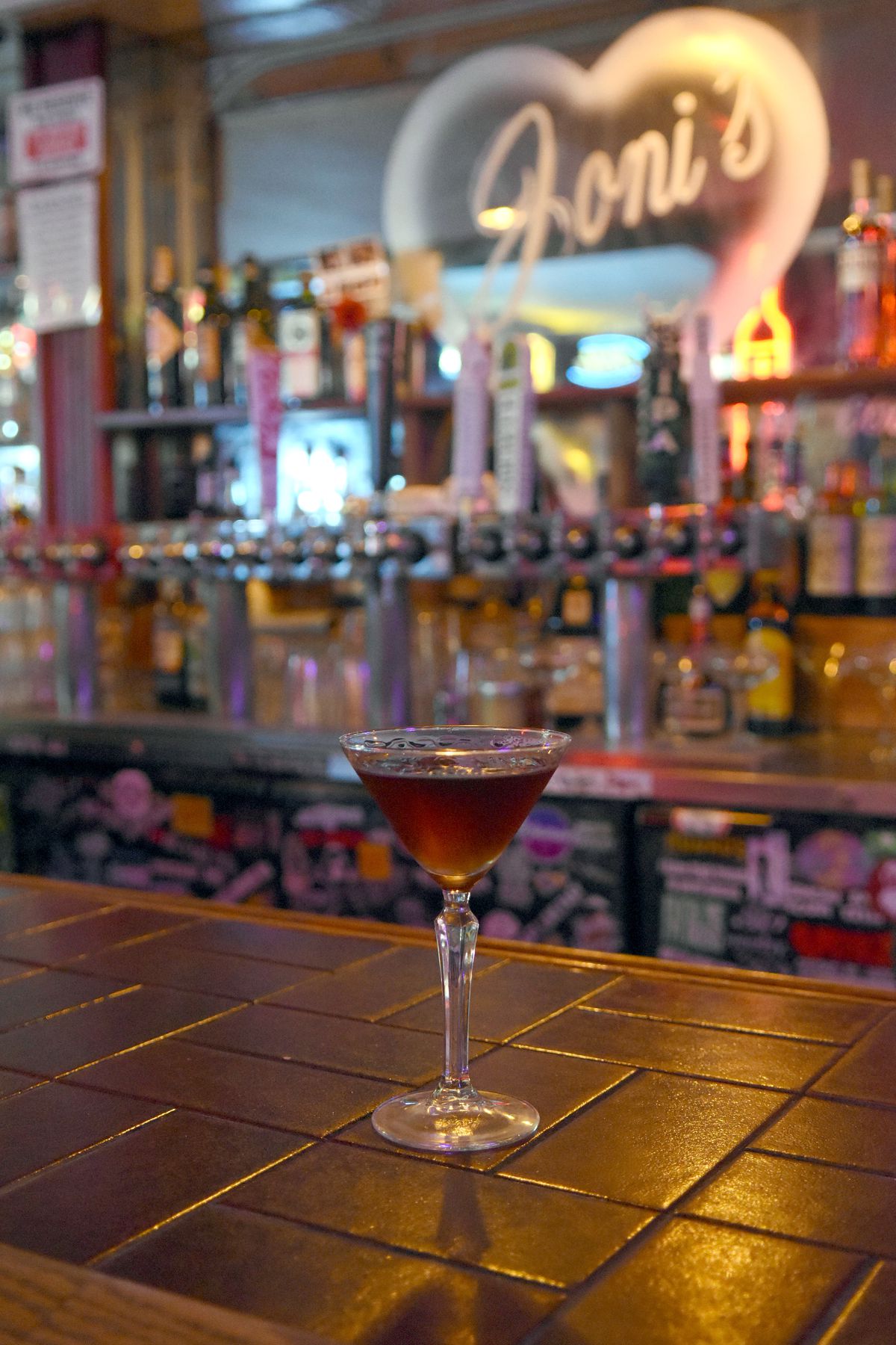 A cocktail on a bar.
