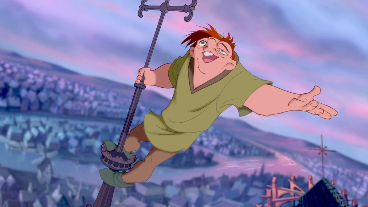 The Hunchback of Notre Dame - Quasimodo holding onto a rooftop cross