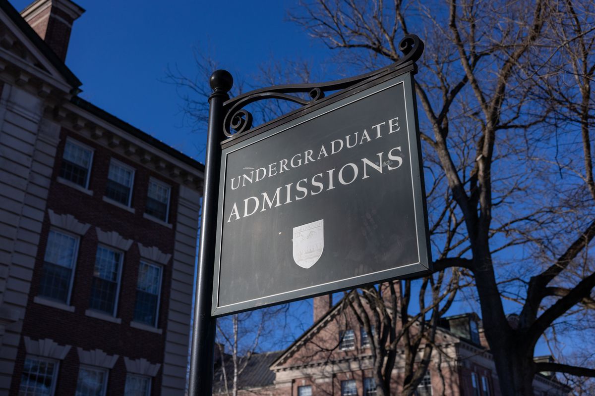 “Undergraduate admissions” signage outside of the Admissions Office at Dartmouth College on February 8, 2024, in Hanover, New Hampshire.