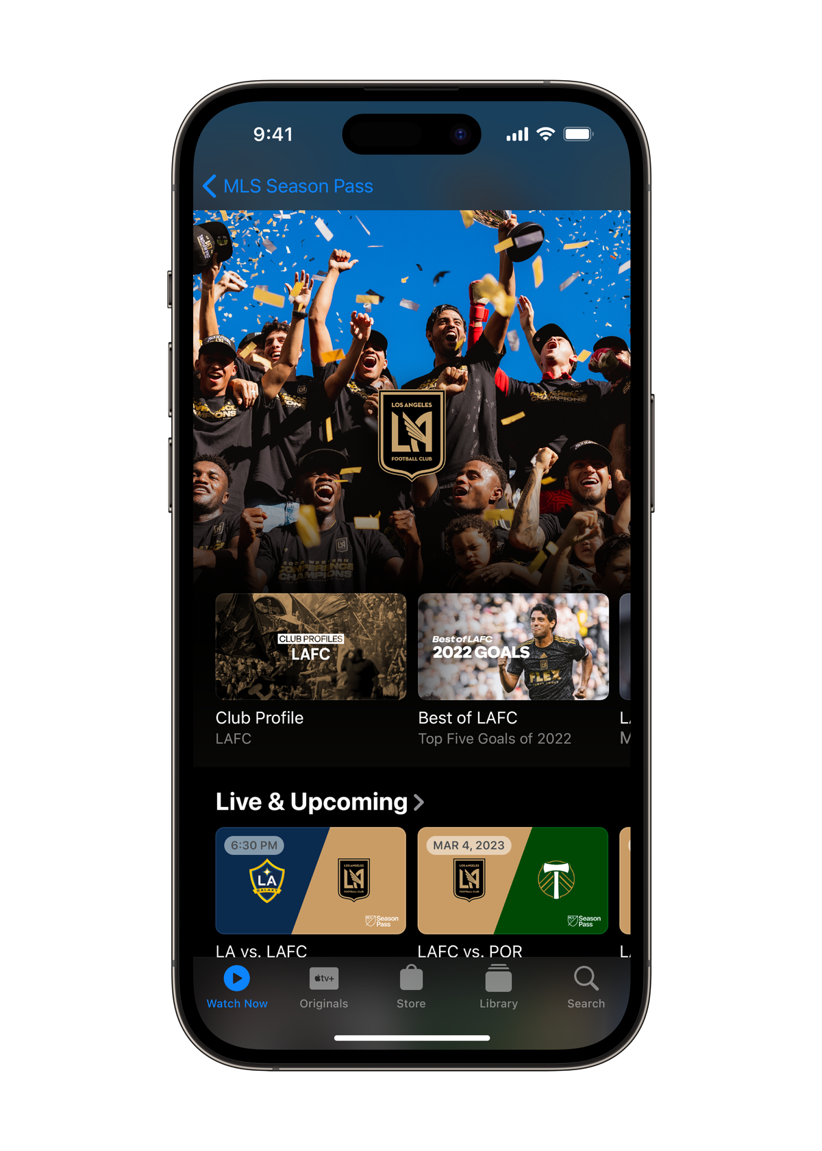 MLS Season Pass application displayed on an iPhone