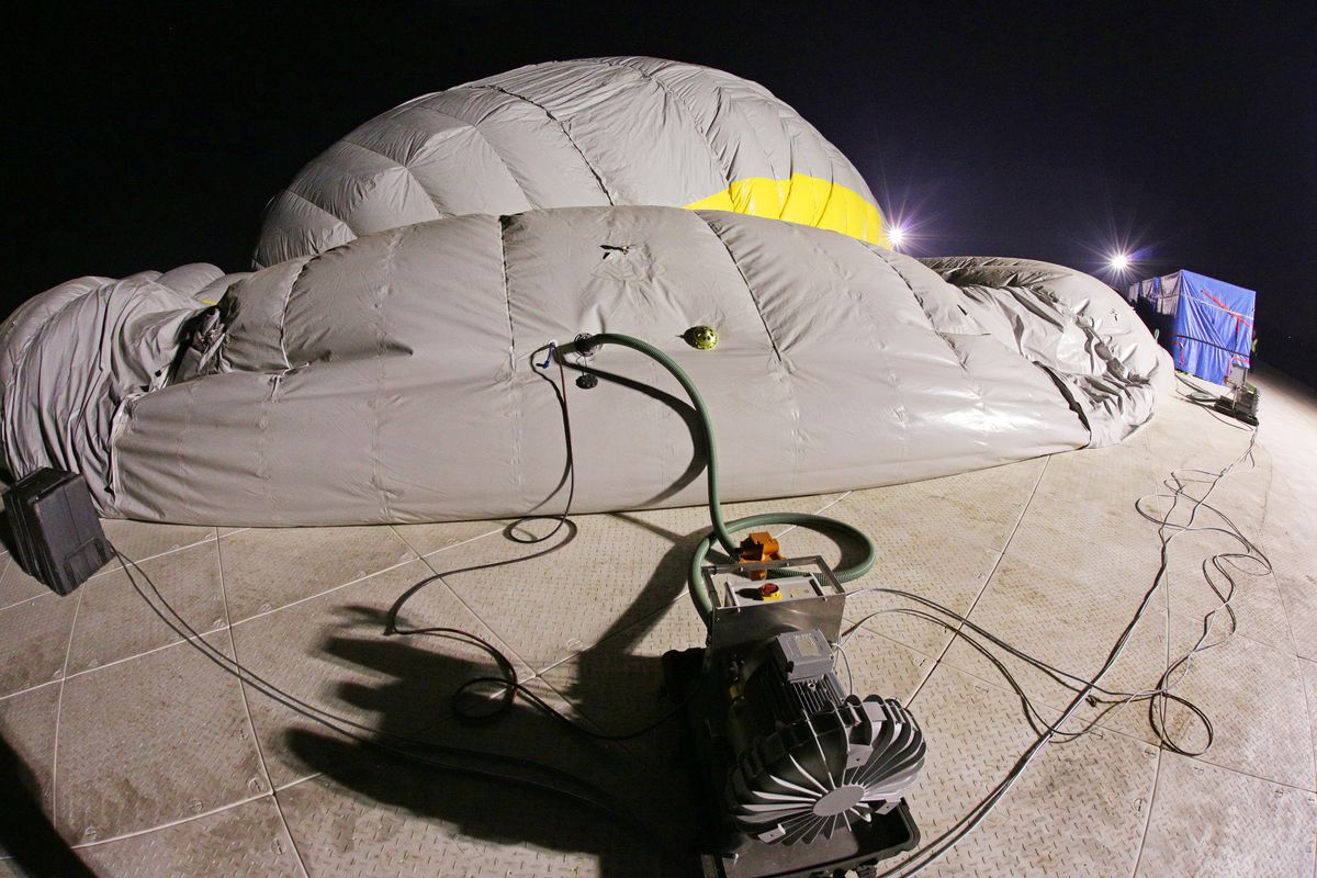 Fan inflating the hangar