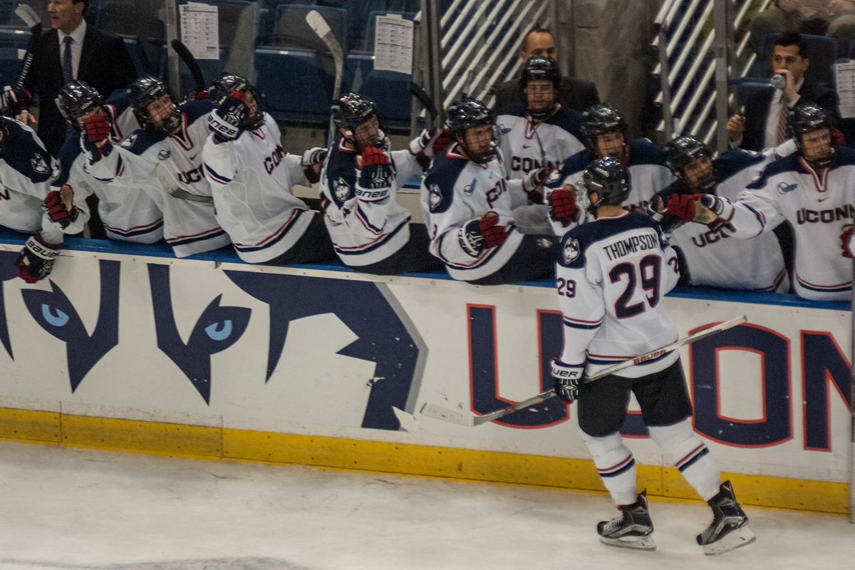 Tage Thompson and the Huskies put in a complete performance against No. 8 BU Tuesday night.