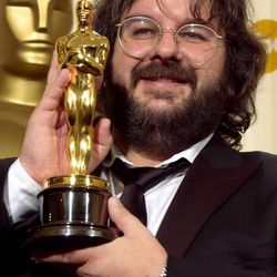 Peter Jackson holds the Oscar he won for best director for his work on "The Lord of the Rings: The Return of the King."