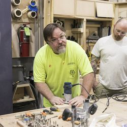 Jim Martinek, 49, of Oak Lawn, teaches a class in the mill cabinet pre-apprentice training course. | Ashlee Rezin/Sun-Times
