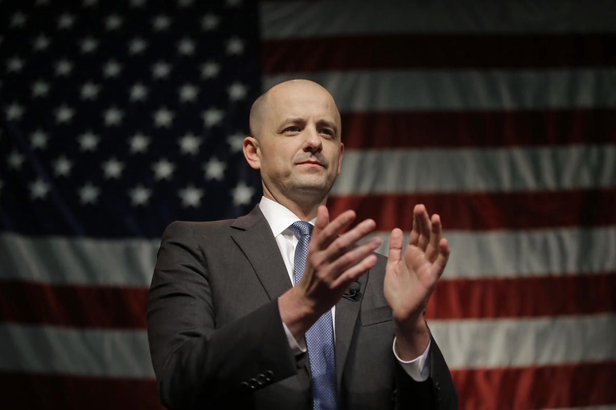 Independent presidential candidate Evan McMullin speaks to his supporters during a election night watch party after Republican Donald Trump won Utah Tuesday, Nov. 8, 2016, in Salt Lake City. (AP Photo/Rick Bowmer)