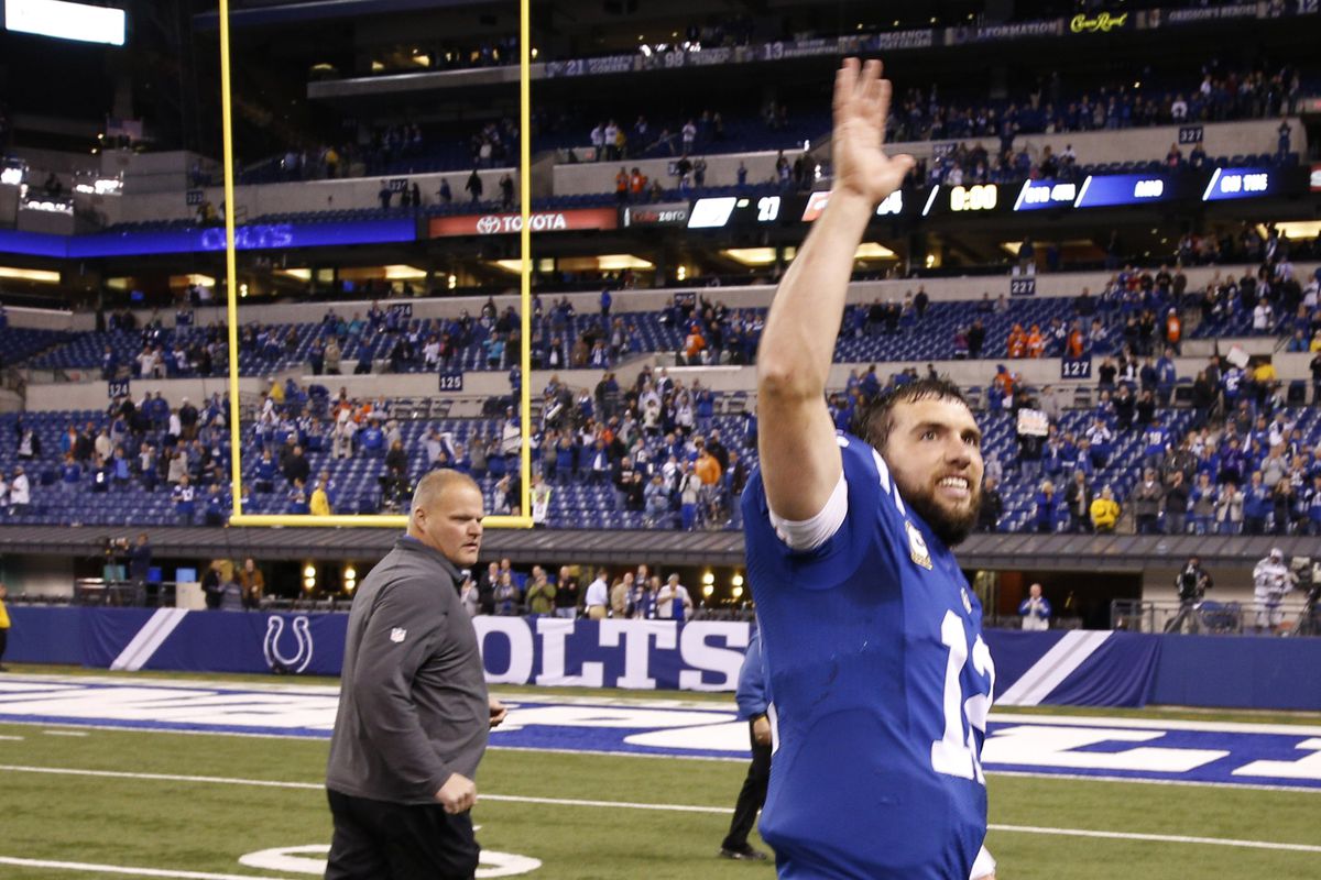 Andrew Luck, waving goodbye to the Atlanta game.