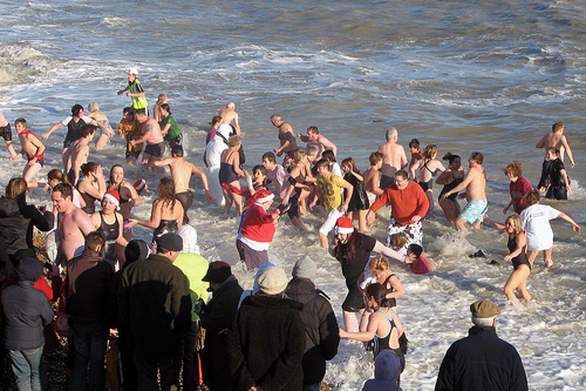 This is what they'll be doing in Jolly Ole England for Boxing Day.  Brrrr...