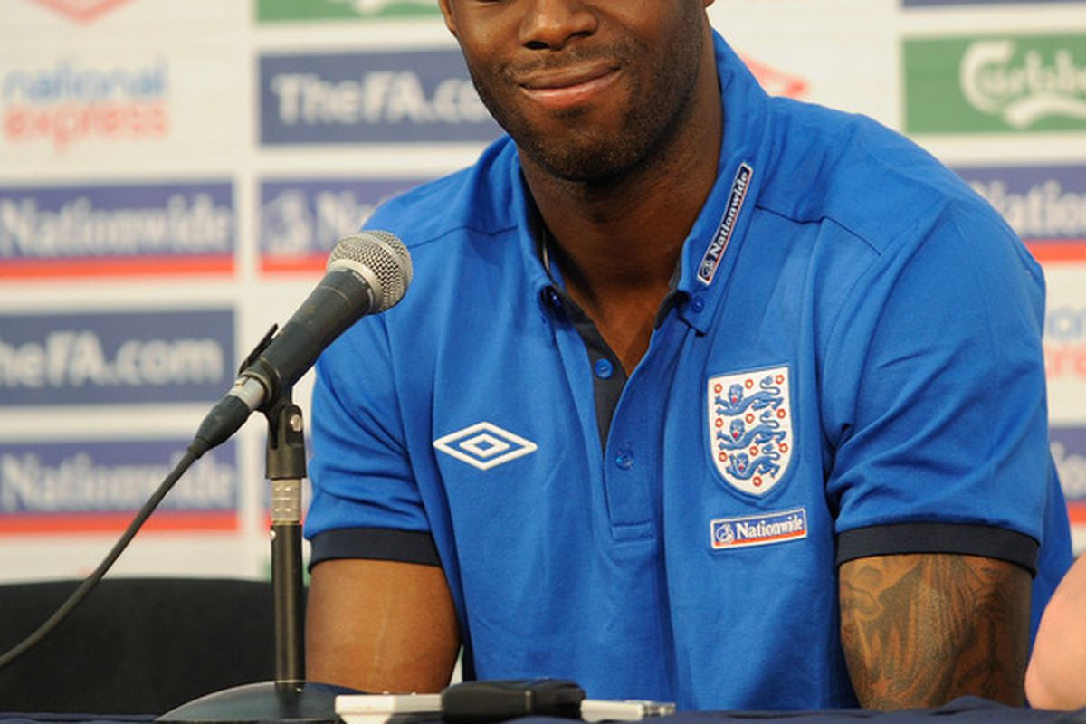 RUSTENBURG, SOUTH AFRICA - JUNE 06: Ledley King talks to the press after the England training session at the Royal Bafokeng Sports Campus on June 6, 2010 in Rustenburg, South Africa.  (Photo by Michael Regan/Getty Images)