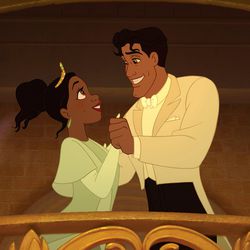 Princess Tiana (voiced by Anika Noni Rose), left, and Prince Naveen (voiced by Bruno Campos) are shown in a scene from the animated film, "The Princess and the Frog."