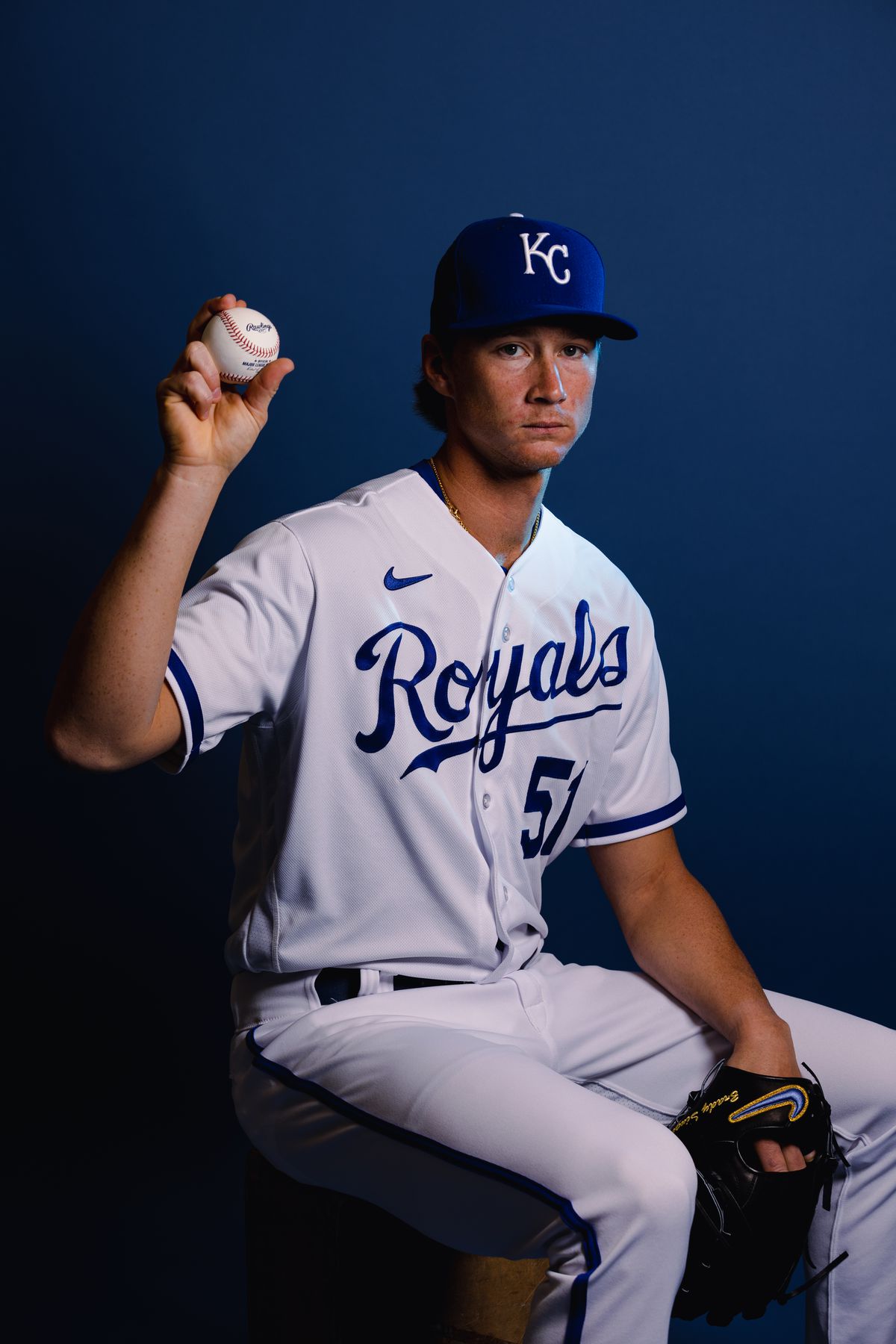 Brady Singer #51 of the Kansas City Royals poses for a photo on media day at Surprise Stadium on February 22, 2023 in Surprise, Arizona.